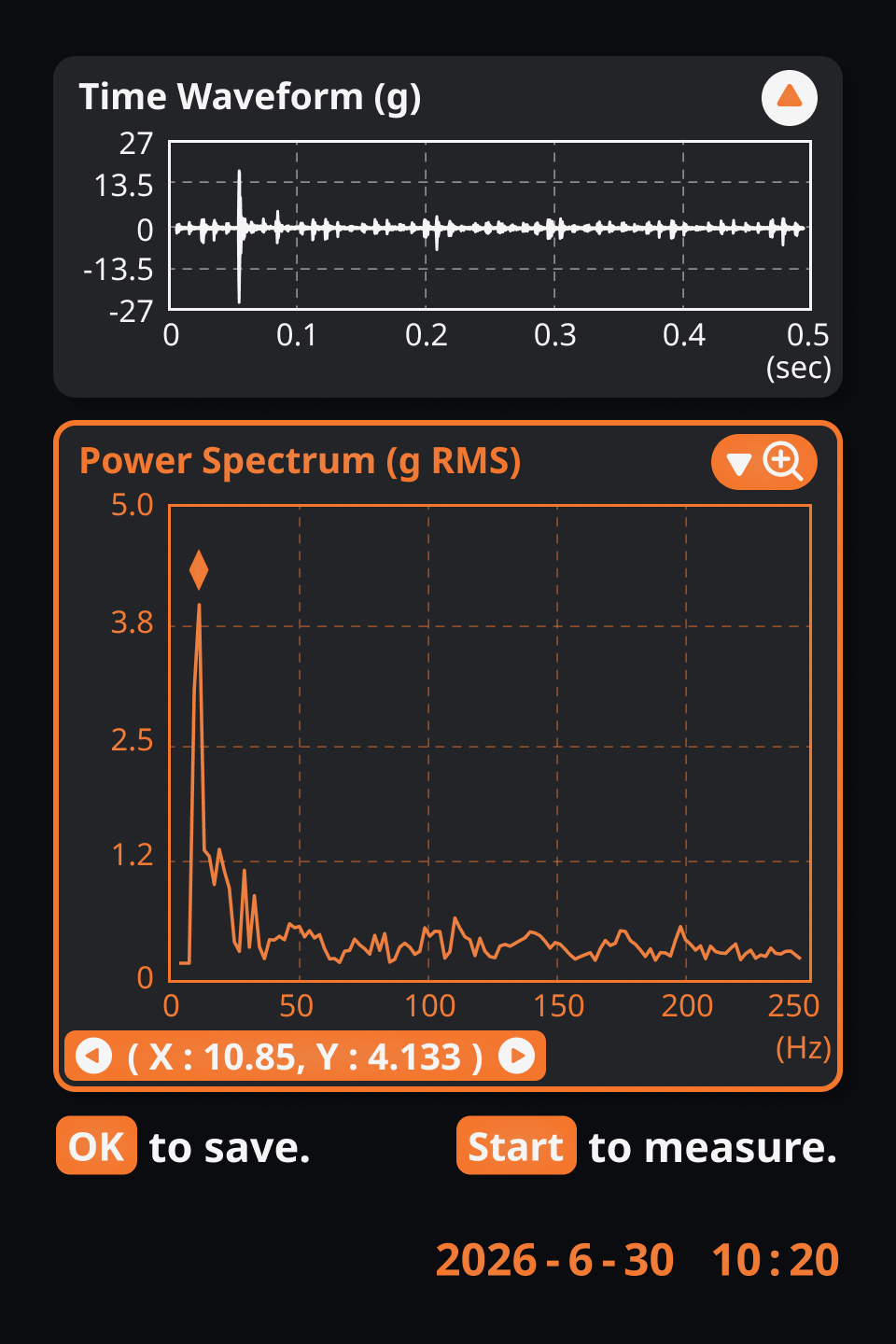 Product screenshot: bump test