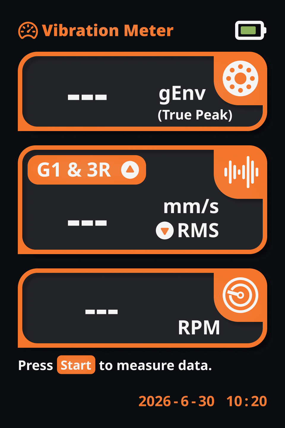 Product screen: main measurement view